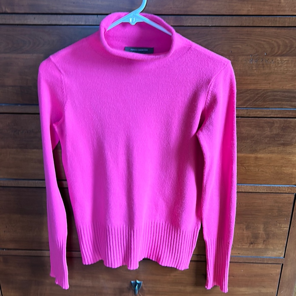 Bright hot pink mock turtle neck sweater. Size small by French Connection.